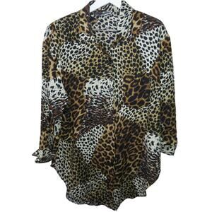 Vintage Animal Print 90's Button Up Tunic Shirt - Women's 16